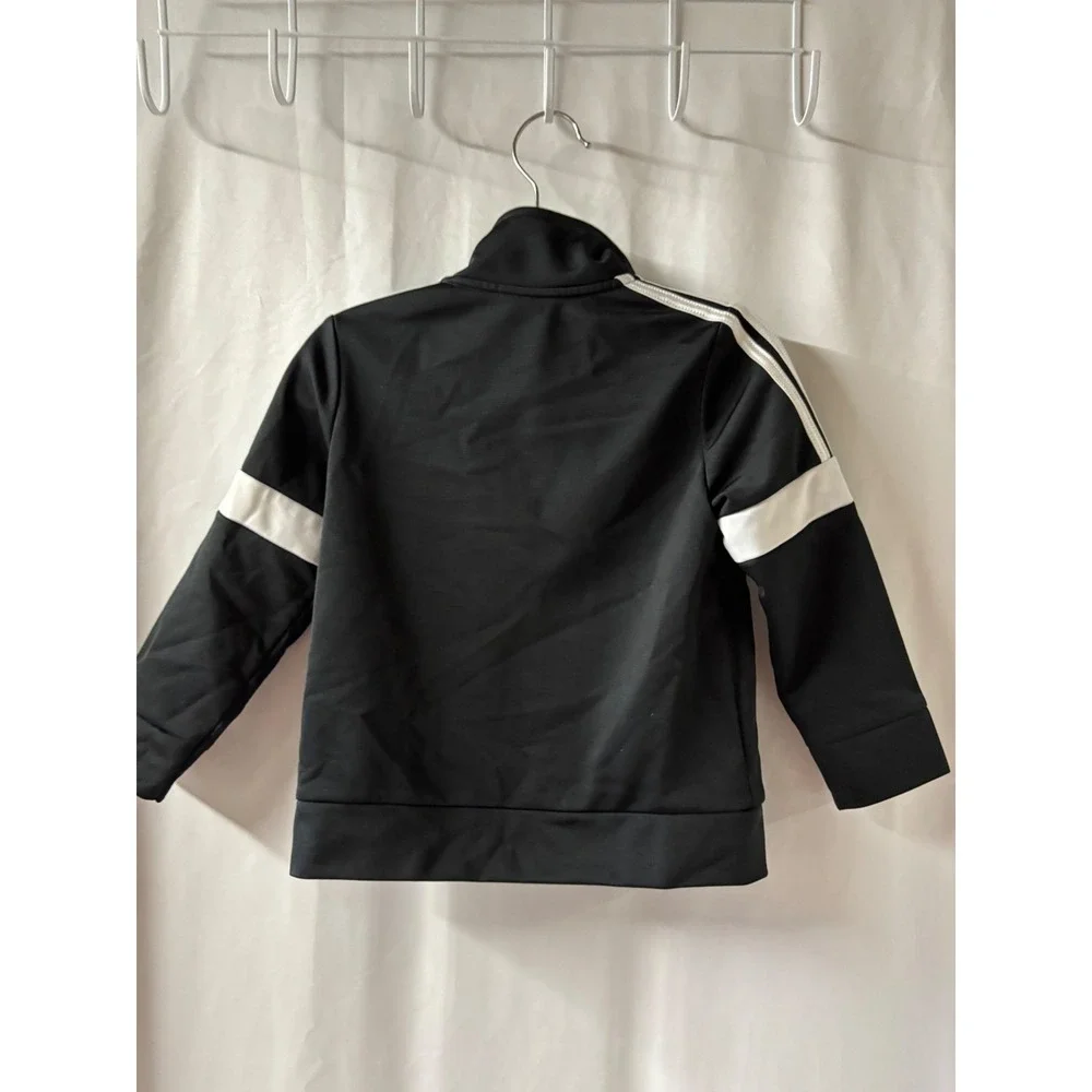 Kids Black Adidas‎ Track Jacket Full Zip White Stripe Logo 24 Months